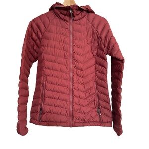 Columbia Women’s Powder Lite Puffer Jacket Hooded Size S Omni Heat Lined Burgund